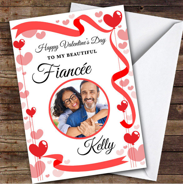 Personalized Valentine's Card For Fiancée Hearts Circle Photo Card