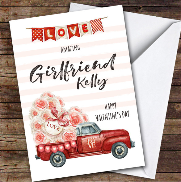 Personalized Valentine's Card For Girlfriend Red Love Truck Card