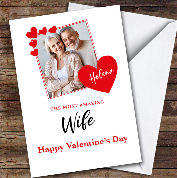 Personalized Valentine's Card For Wife Red Photo Hearts Card