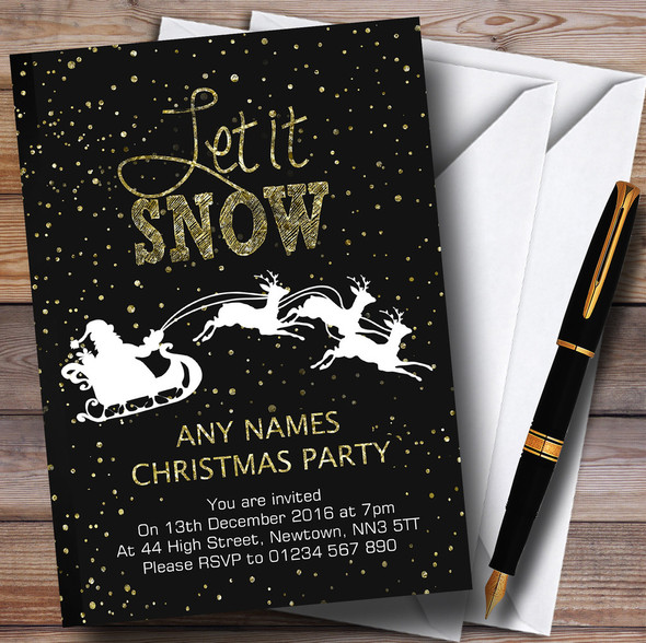 Golden Snow Santa Sleigh Personalized Christmas Party Invitations