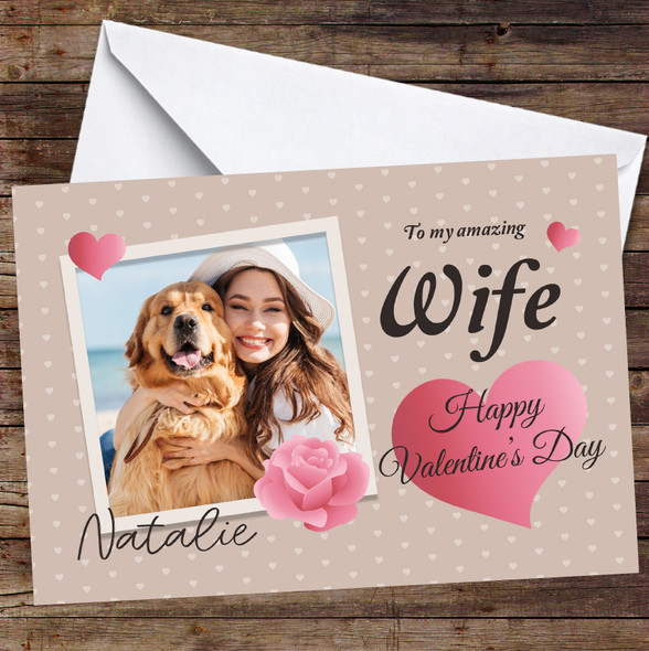 Personalized Valentine's Card For Wife Pink Love Hearts Photo Card