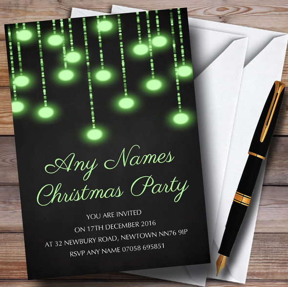 Green Lights Chalk Effect Personalized Christmas Party Invitations