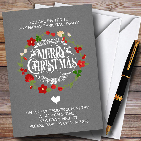 Grey Merry Xmas Personalized Christmas Party Invitations