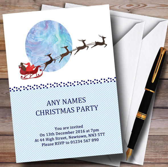 Santa In Sleigh Personalized Christmas Party Invitations