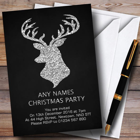 Silver Reindeer Personalized Christmas Party Invitations