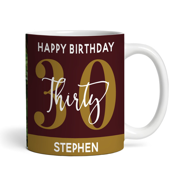 30th Birthday Gift Deep Red Gold Photo Tea Coffee Cup Personalized Mug