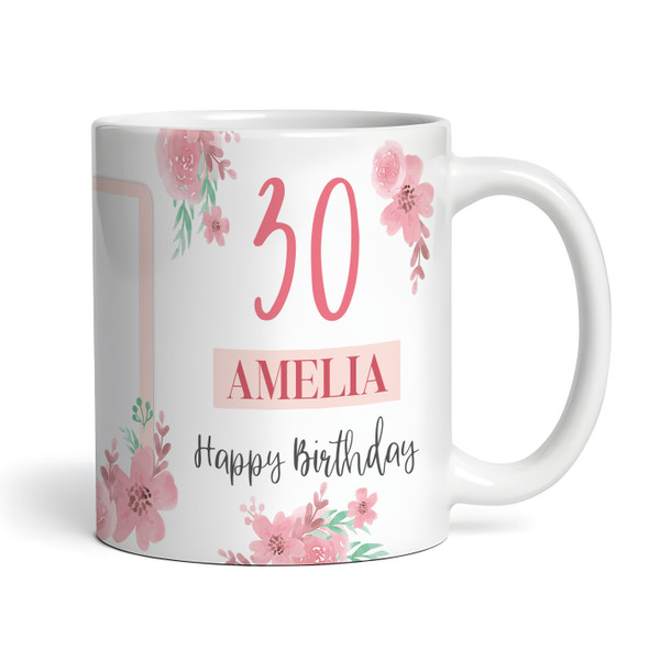 30th Birthday Gift For Her Pink Flower Photo Tea Coffee Cup Personalized Mug