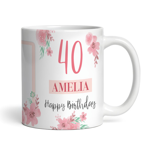 40th Birthday Gift For Her Pink Flower Photo Tea Coffee Cup Personalized Mug