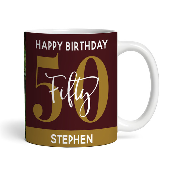 50th Birthday Gift Deep Red Gold Photo Tea Coffee Cup Personalized Mug