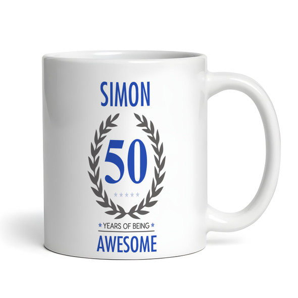 50th Birthday Gift For Man Blue Male Mens 50th Birthday Present Personalized Mug