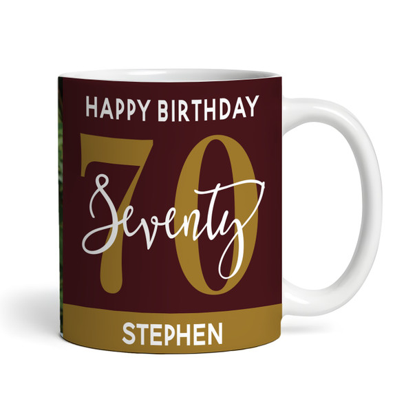70th Birthday Gift Deep Red Gold Photo Tea Coffee Cup Personalized Mug