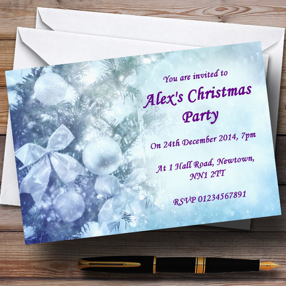 Pale Blue Personalized Christmas Party Invitations