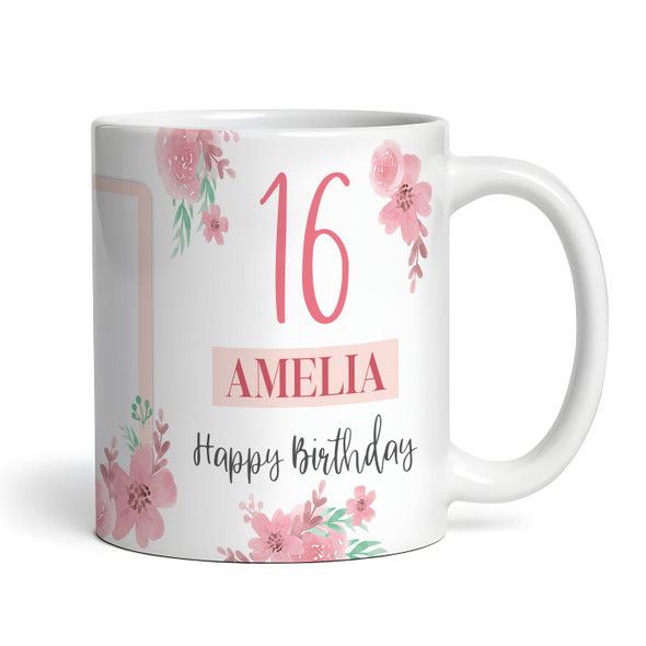 16th Birthday Gift For Her Pink Flower Photo Tea Coffee Cup Personalized Mug