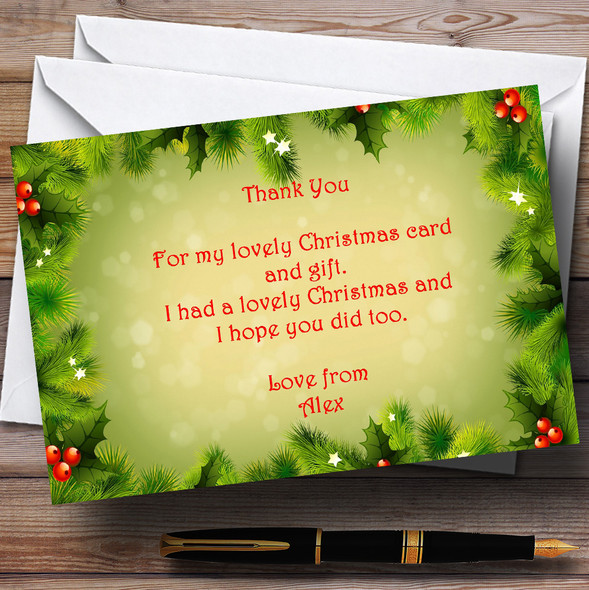 Holly And Berries Personalized Christmas Party Thank You Cards