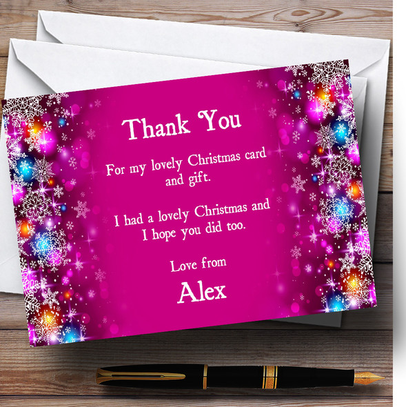 Pink Colourful Baubles Personalized Christmas Party Thank You Cards