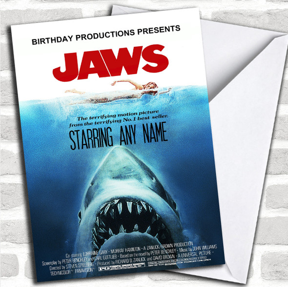 Spoof Jaws Shark Movie Poster Funny Personalized Birthday Card