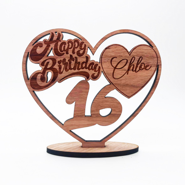 Engraved Wood 16th Happy Birthday Heart Milestone Age Keepsake Personalized Gift