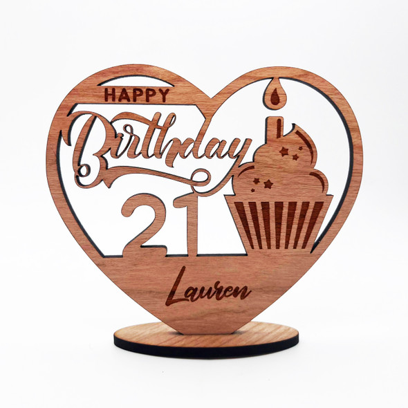 Engraved Wood 21st Birthday Cupcake Milestone Age Keepsake Personalized Gift