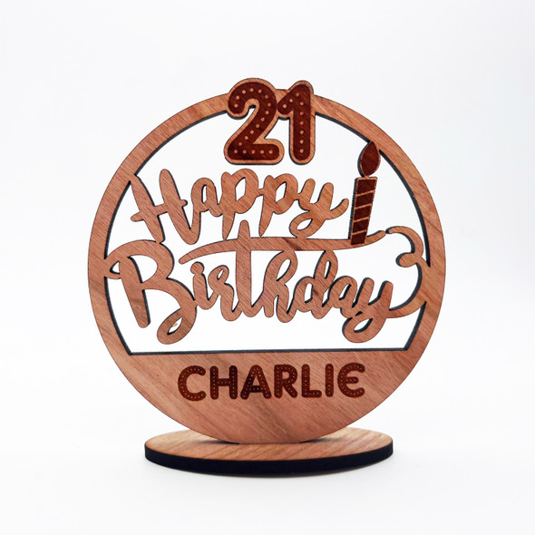 Wood 21st Happy Birthday Candle Milestone Age Keepsake Personalized Gift