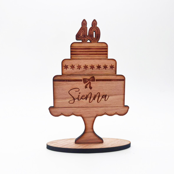 Wood 40th Birthday Cake Milestone Age Candles Keepsake Personalized Gift