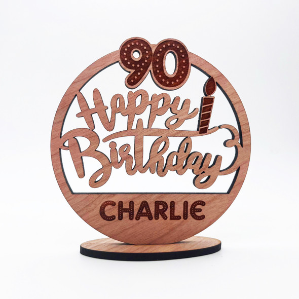 Wood 90th Happy Birthday Candle Milestone Age Keepsake Personalized Gift