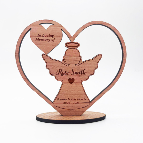 Wood Heart Angel Memorial Forever In Our Hearts Keepsake Personalized Gift