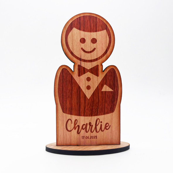 Engraved Wood Groom In Suit Icon Wedding Day Keepsake Personalized Gift