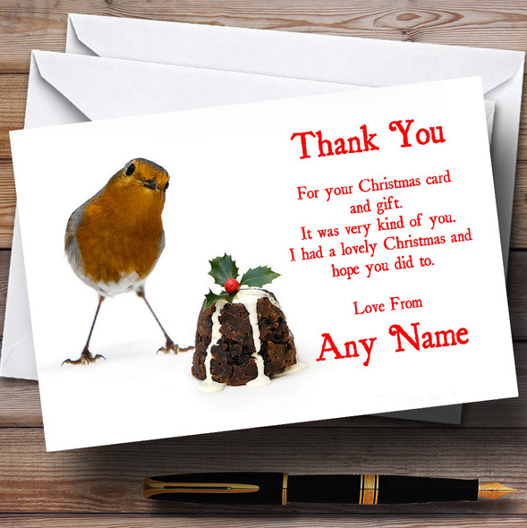 Robin And Pudding Personalized Christmas Party Thank You Cards