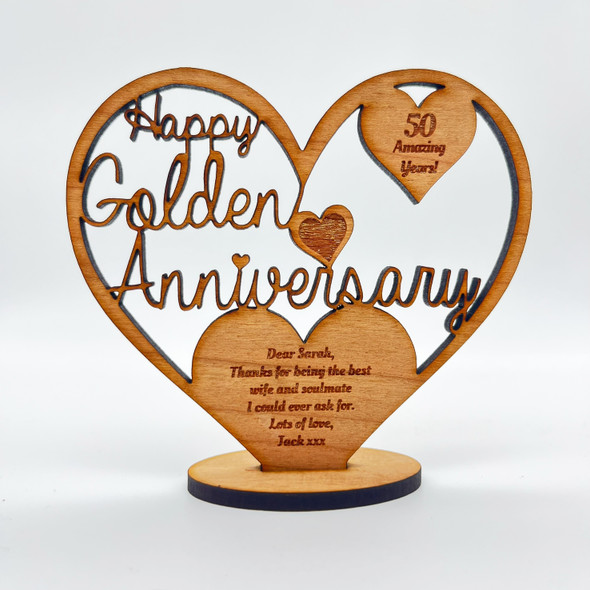 Happy Golden Anniversary 50 Years Heart Engraved Keepsake Personalized Gift