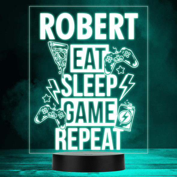 Eat Sleep Game Repeat Gaming Controllers Pizza Personalized Gift RGB Lamp Night Light