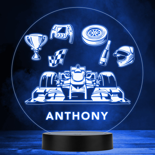 Formula 1 Car Racing Flag Trophy Motorsport Personalized Gift RGB Lamp Night Light