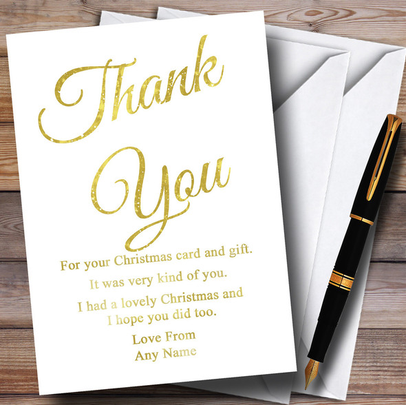 Gold & White Personalized Christmas Thank You Cards