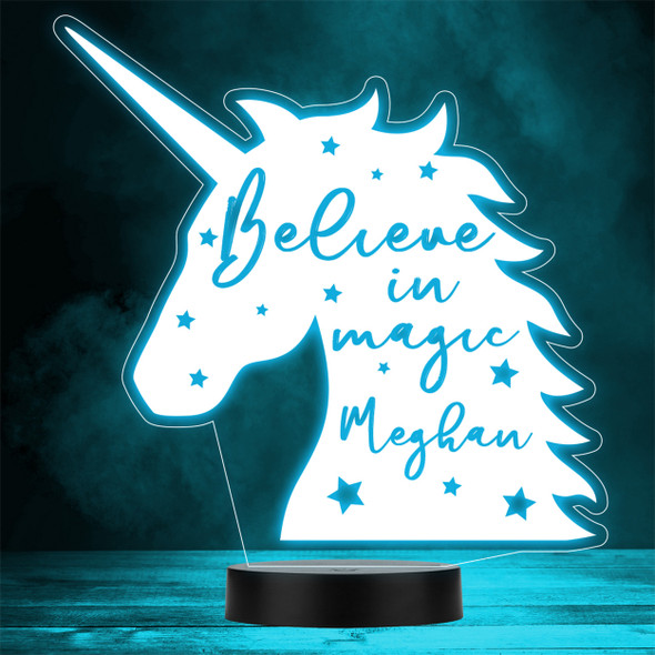 Unicorn Silhouette Believe In Magic Stars LED Lamp Personalized Gift Night Light