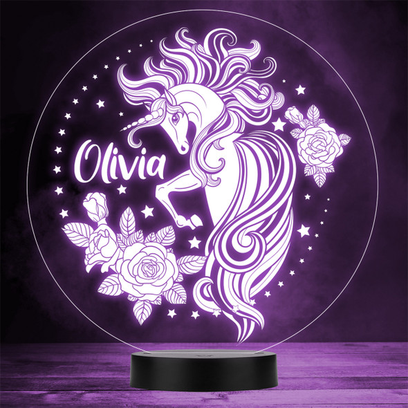 Unicorn With Stars & Roses Pretty Mystical LED Lamp Personalized Gift Night Light