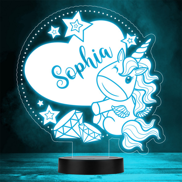Kids Unicorn Holding Big Heart Stars Diamonds Gift Color Changing Lamp Night Light