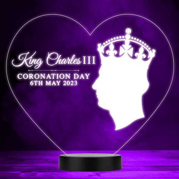 Silhouette King Charles III Coronation Day Heart Souvenir LED Lamp Color Night Light