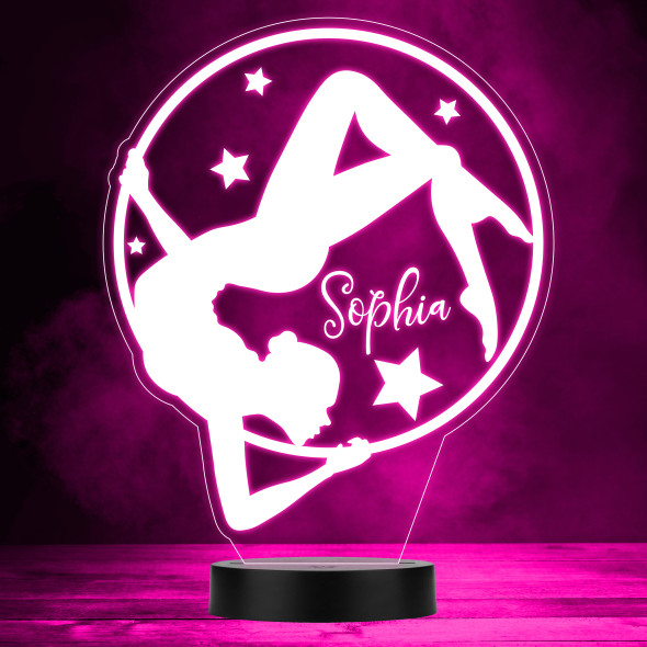 Silhouette Of A Gymnast Girl Stars Round Gymnastics Fan LED Lamp Color Night Light