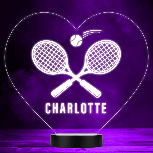 Tennis Rackets & Balls In Hearts Sports Fan Personalized LED Lamp Color Night Light