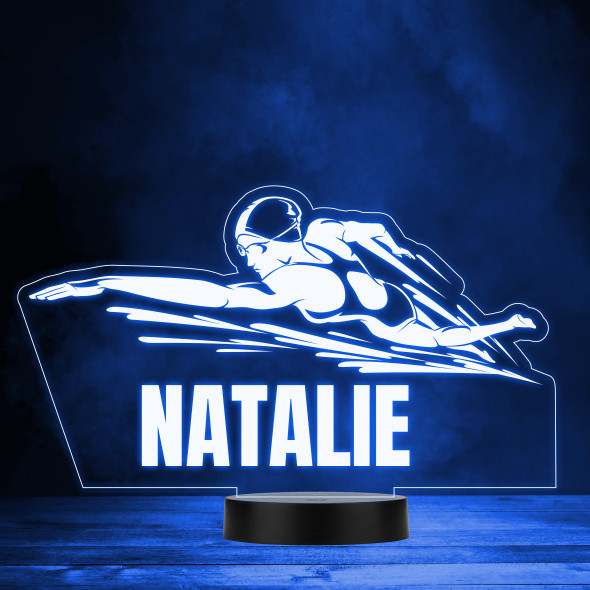 Female Swimming Silhouette Swimmer Fitness Fan LED Lamp Color Night Light