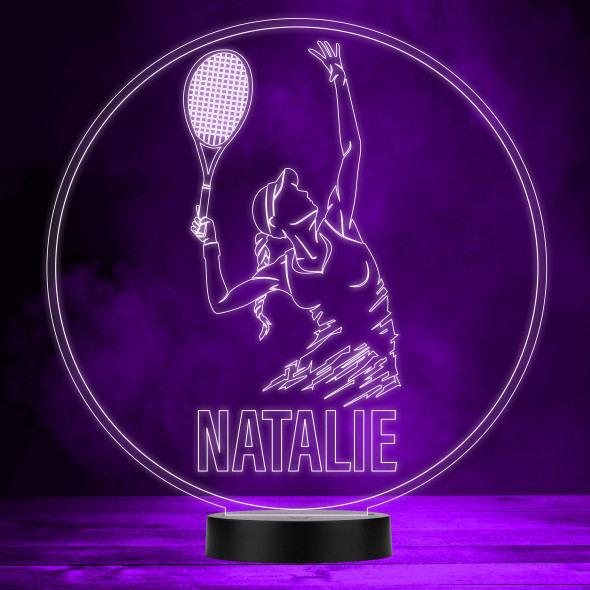 Female Tennis Silhouette With Racket Sports Fitness LED Lamp Color Night Light