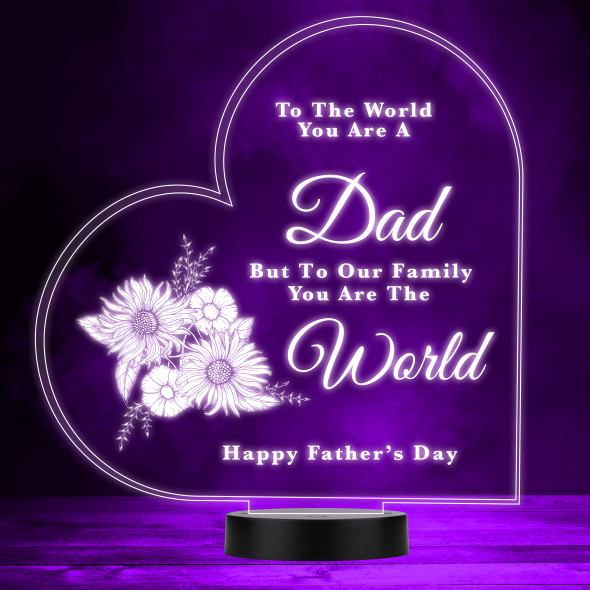 Floral Happy Father's Day Dad You Are The World Heart LED Lamp Color Night Light