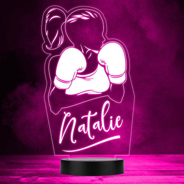Girl Boxing In Gloves Boxer Sports Fitness Fan LED Lamp Color Night Light