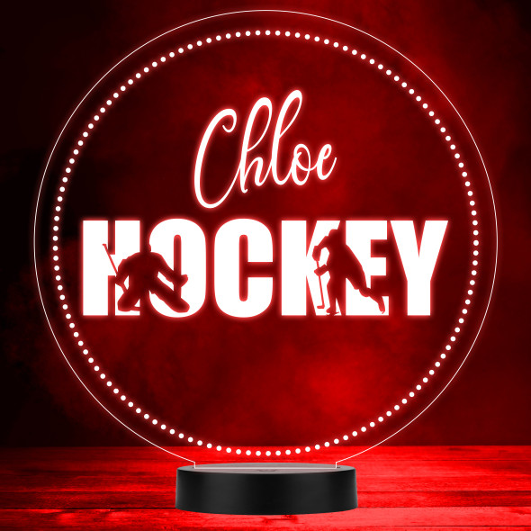 Ice Hockey Player Silhouettes Round Sports Fan LED Lamp Color Night Light