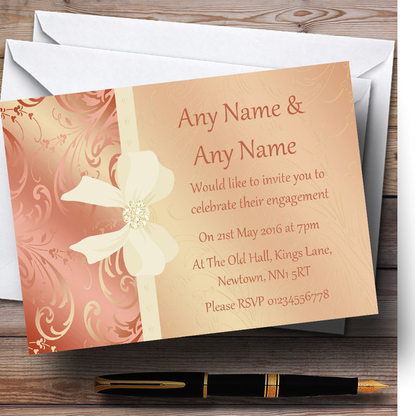 Cream Pale Coral Peach Pink Bow Engagement Party Personalized Invitations