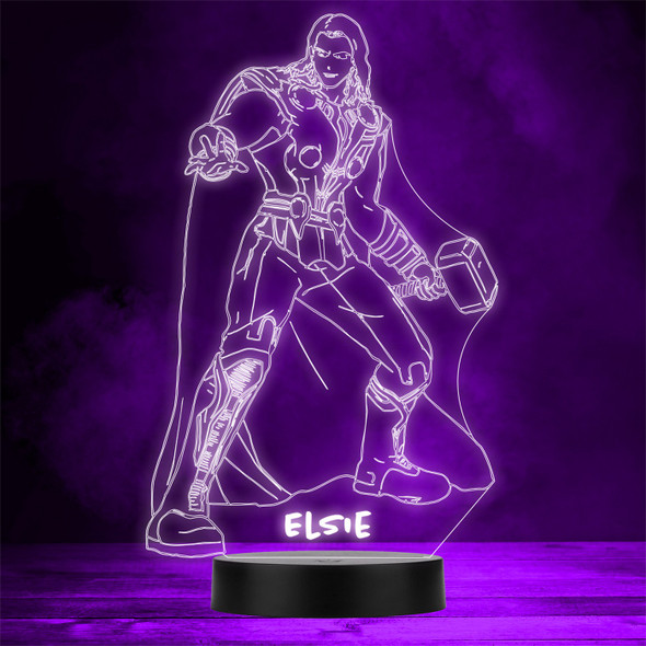 Thor Stance With Hammer Character Personalized Gift Any Color LED Lamp Night Light