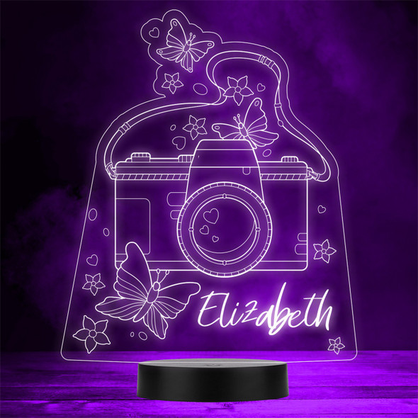 Camera In Boho Style With Butterflies And Flowers Custom Gift Color Lamp Night Light