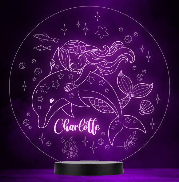 Mermaid Dolphin Stars Fish Bubbles Personalized Color Changing Lamp Night Light