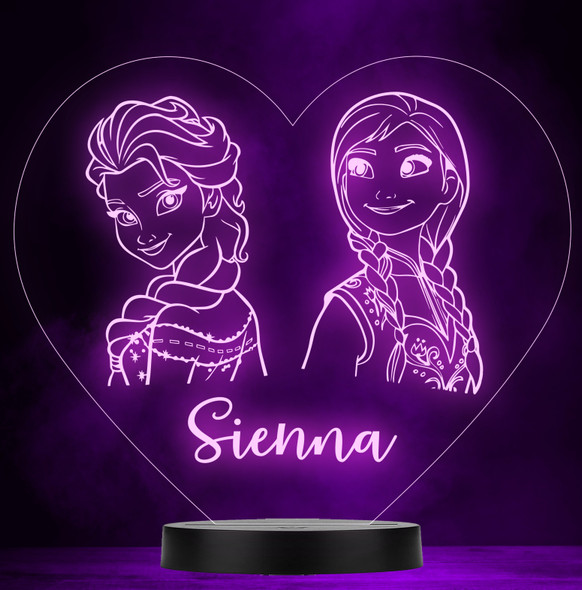 Elsa And Anna Frozen Heart Princess Personalized Color Changing Lamp Night Light