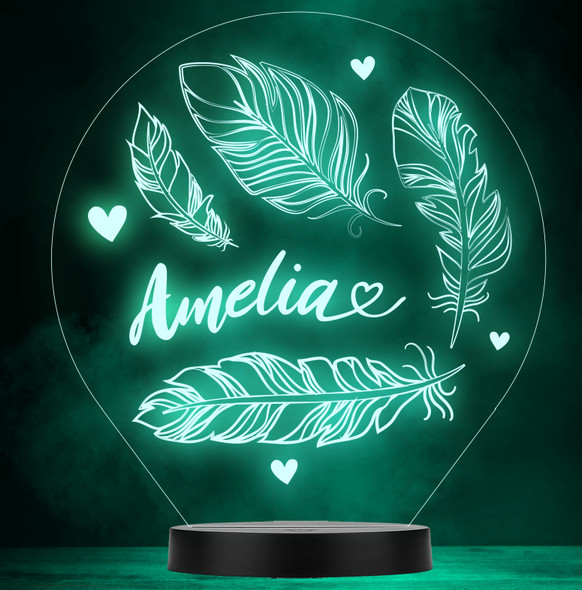 Feathers Heart Name Girl Personalized Gift Color Changing LED Lamp Night Light