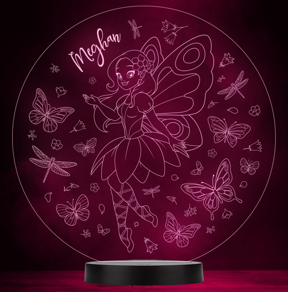 Girls Flying Fairy Butterflies Flowers Round Color Changing Lamp Night Light